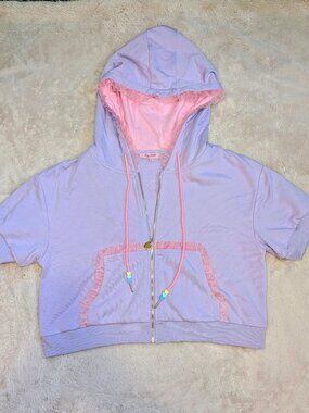My Violet Sweetheart Short-Sleeve Cropped Hoodie Lavender Purple XL